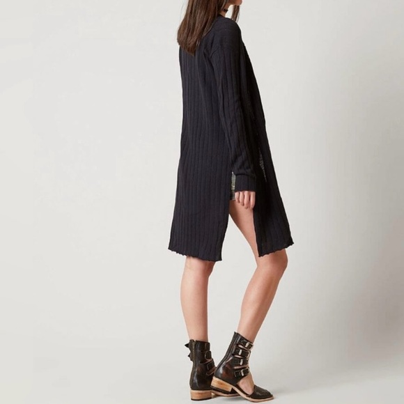 Free People Black Ribby Rib Long Open Cardigan Size M - Picture 2 of 11